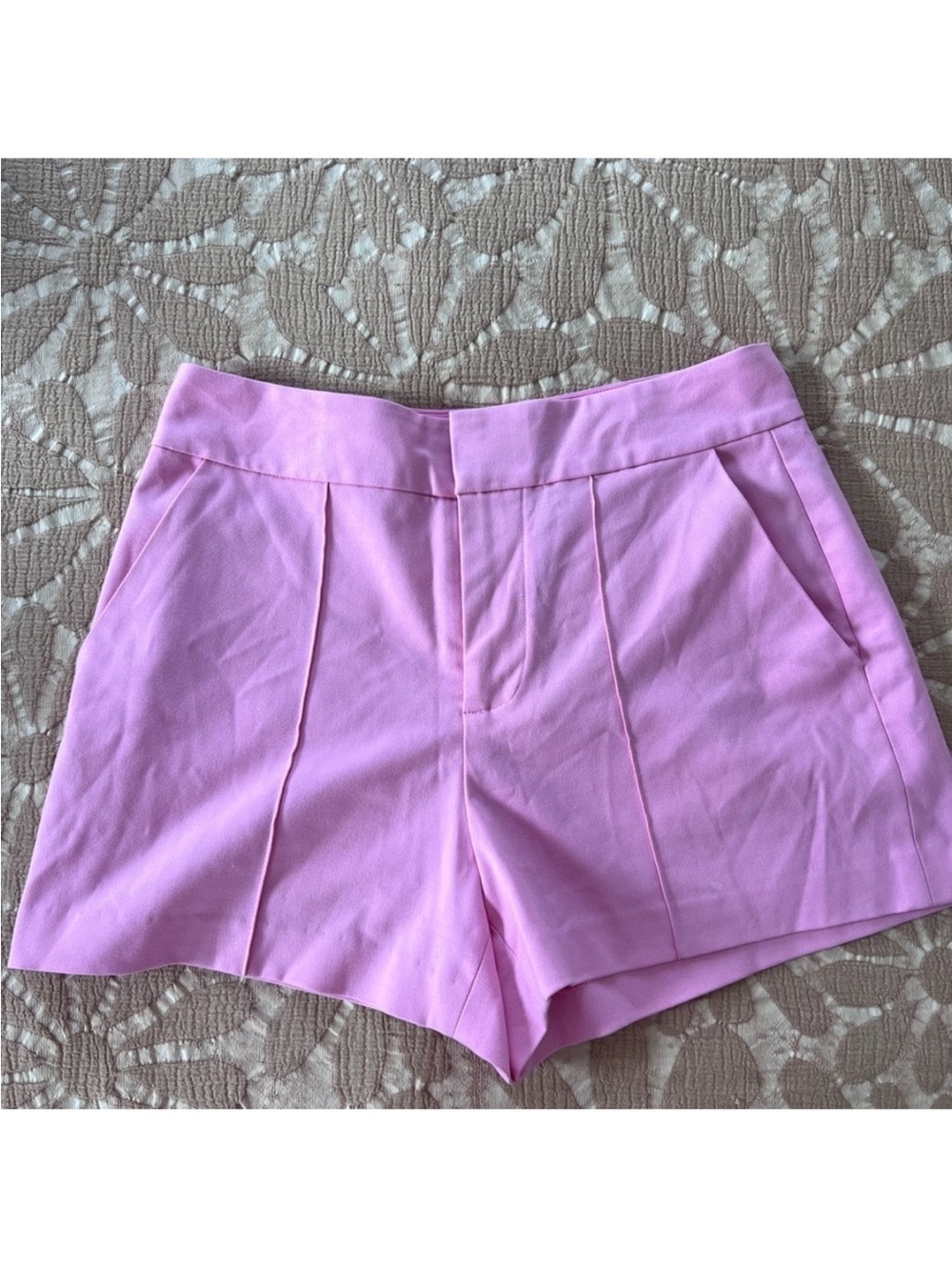 Alice + Olivia Pink High-Waist Pleated Dress Shorts